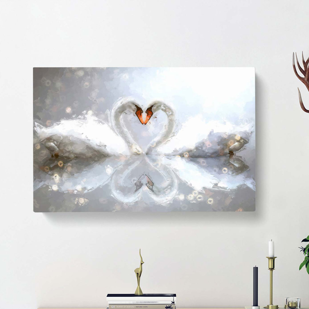 Swans Forming A Love Heart In Abstract - Wrapped Canvas