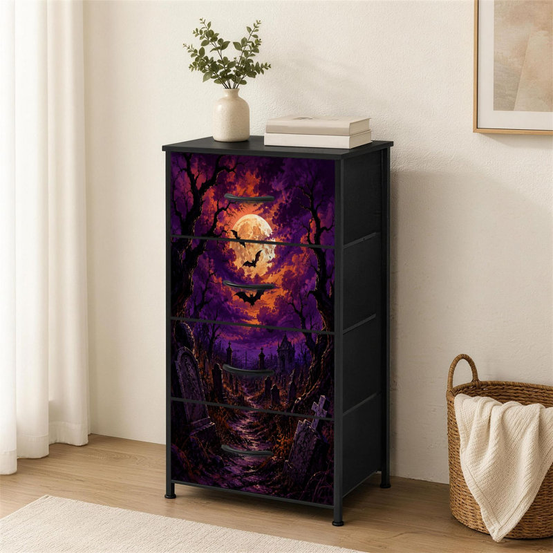 Commode 4 tiroirs pour chambre à coucher Haunted Graveyard Full Moon Bats Automne foncé Halloween Summerween