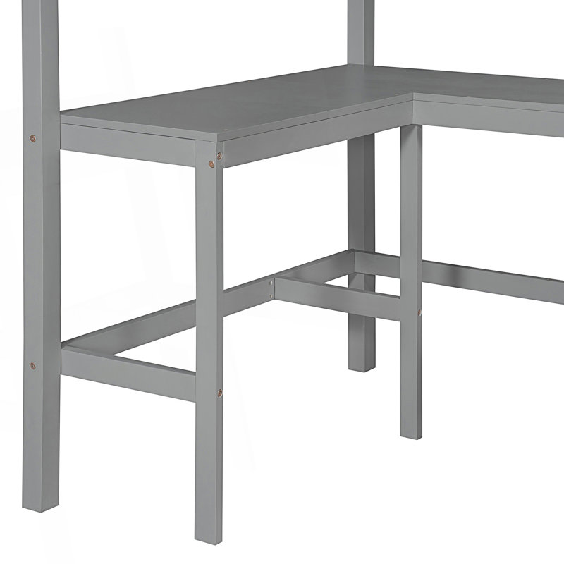 Lit mezzanine simple avec tablettes et bureau, lit mezzanine avec bureau, Gris