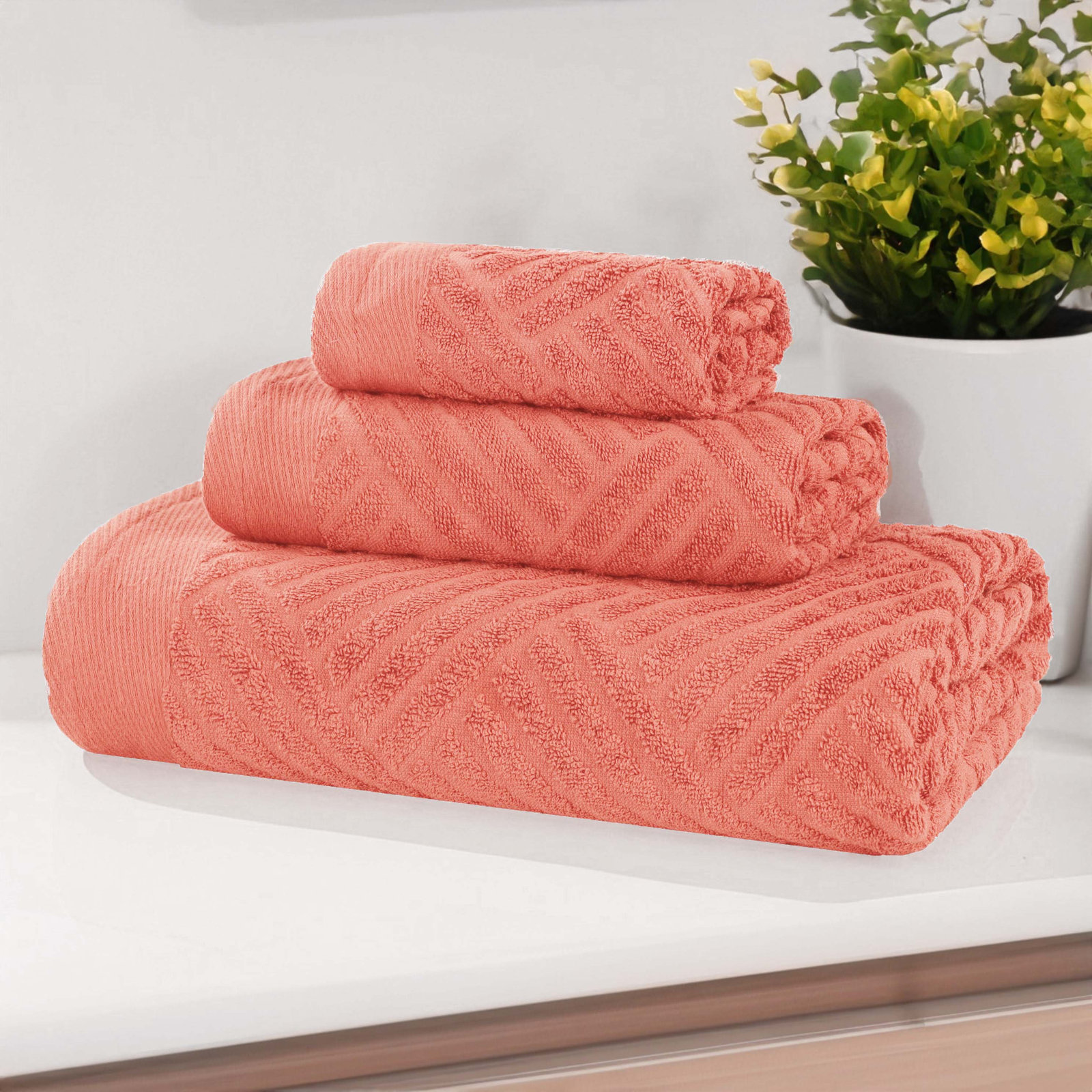 Ocilla 3-Piece Egyptian Cotton Towel Set, Coral