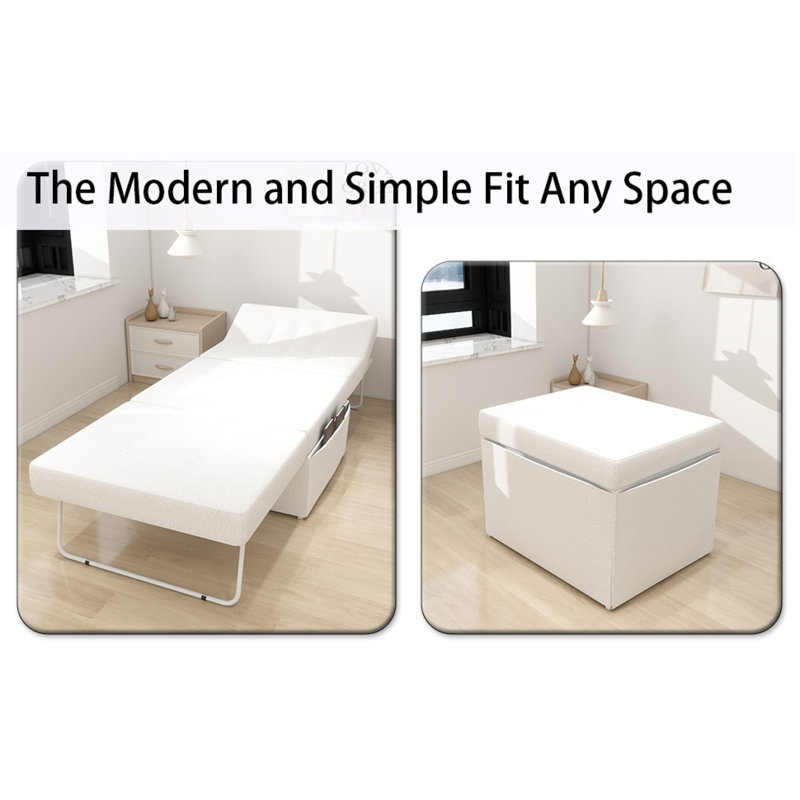 Convertible 4-in-1 Sofa Bed: Modern Foldable Ottoman Sleeper With Adjustable Backrest For Living Room Or Small Apartment, 36" Width - White