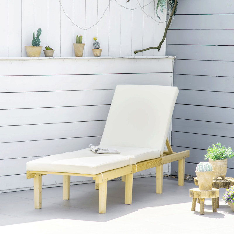 Méridienne pour l'extérieur Outsunny, Coussin beige / structure naturelle