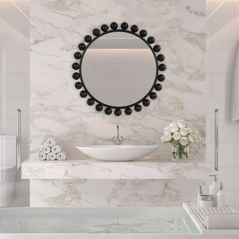 Asana Metal Round Wall Mirror, Black