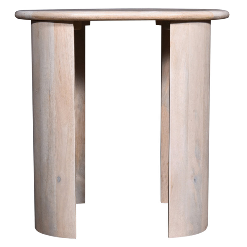 Rustic White Finish Oval Side Table, Living Room Solid Wood Accent Table