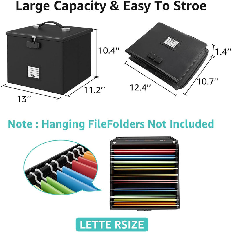 2 Pack Fireproof Waterproof Lockable Document Storage Box Portable Letter Size Hanging File Organizer with Handle