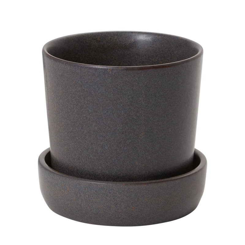 Handmade Ceramic Pot Planter, 5" H x 5.25" W x 5.25" D, Black