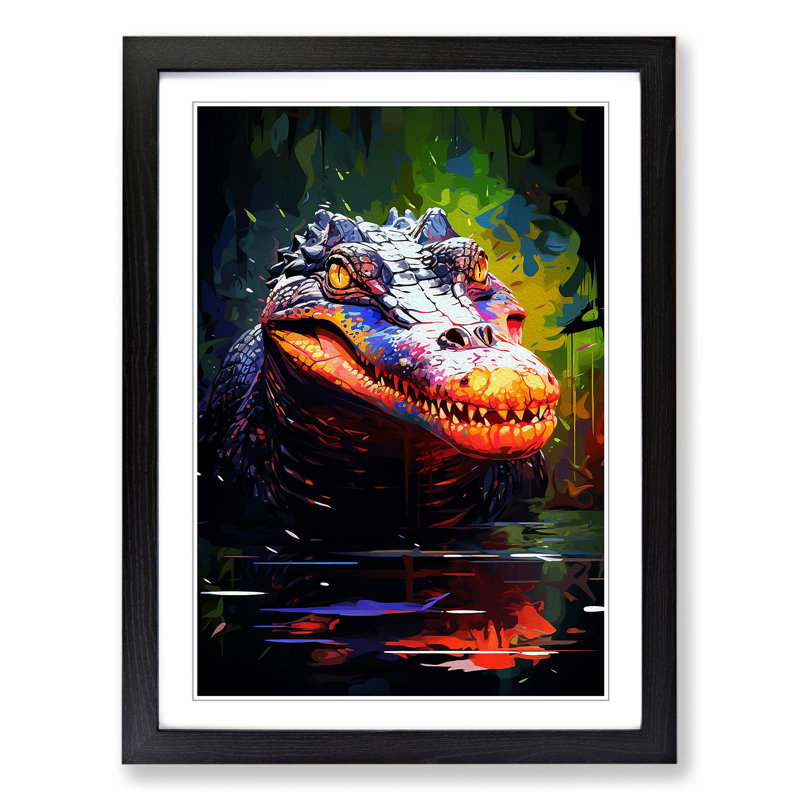 XYZ-FRM-V1223-1780 Alligator Digital - Single Picture Frame Print on Wood, 34cm H x 25cm W x 2cm D, Black