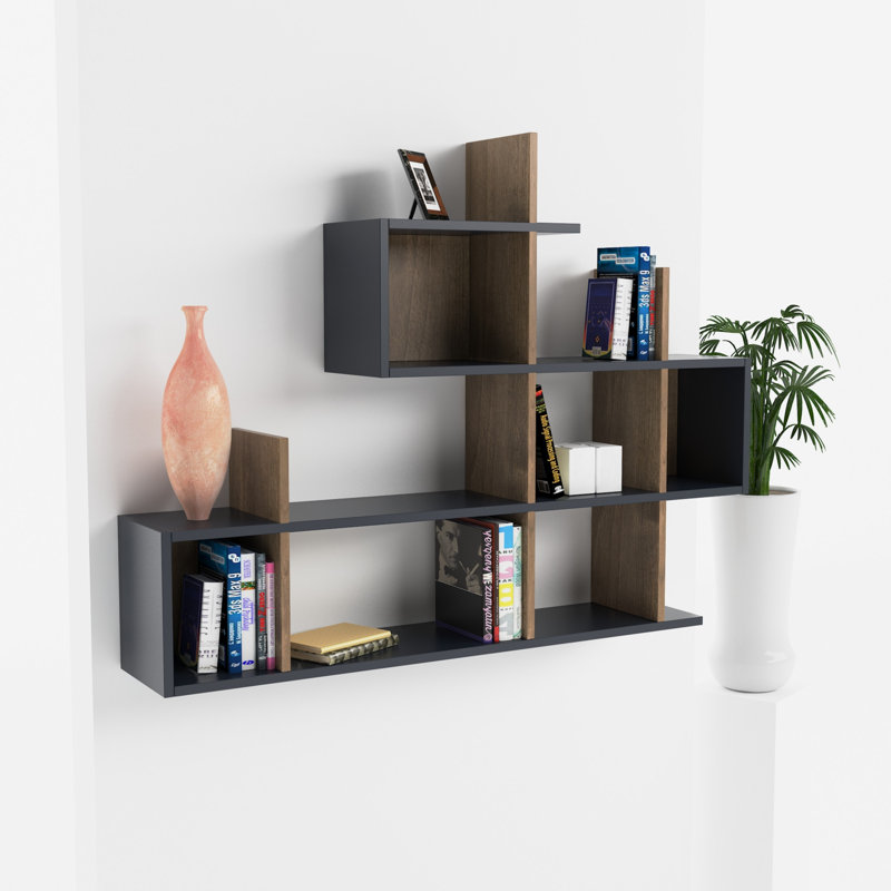 Tablette murale moderne - anthracite et noyer, 50,8 x 39,0 x 8,7 pouces | 100% panneau de particules enduit de mélamine, épaisseur: 0,7 pouce | Nombreuses tablettes, solution de rangement murale et élégante pour les espaces contemporains