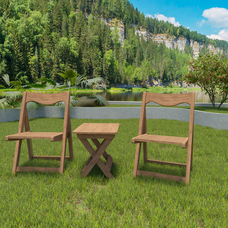 Foldable Small Table and Chair Set with 2 Chairs and Rectangular Table, Teak