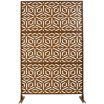 Paravent d'intimité extérieur et intérieur en métal, 193 cm H x 122 cm L, autoportant, décoratif, pour terrasse, balcon ou patio, panneaux de clôture pour jardin et pelouse, PS115 MARRON