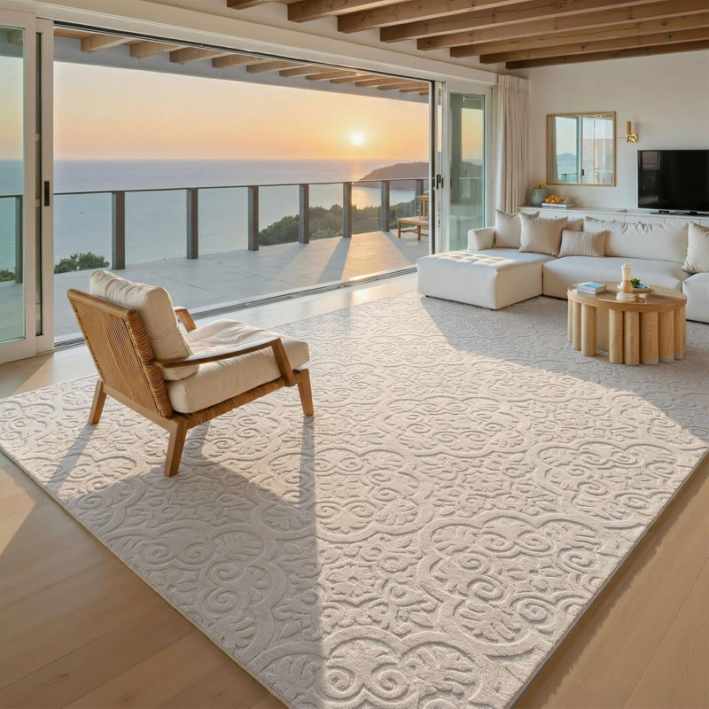 Tapis moderne antidérapant beige doux et confortable, Rectangle 5 pi x 7 pi