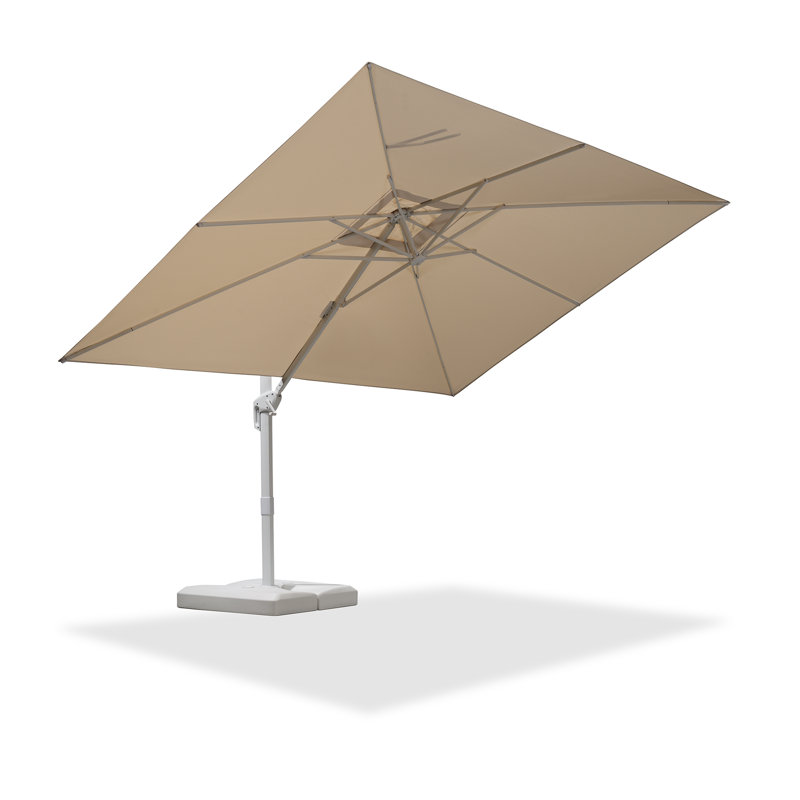 Rossanna White Pole 9' x 11' Rectangular Economical Large Cantilever Umbrella with White Base, Beige