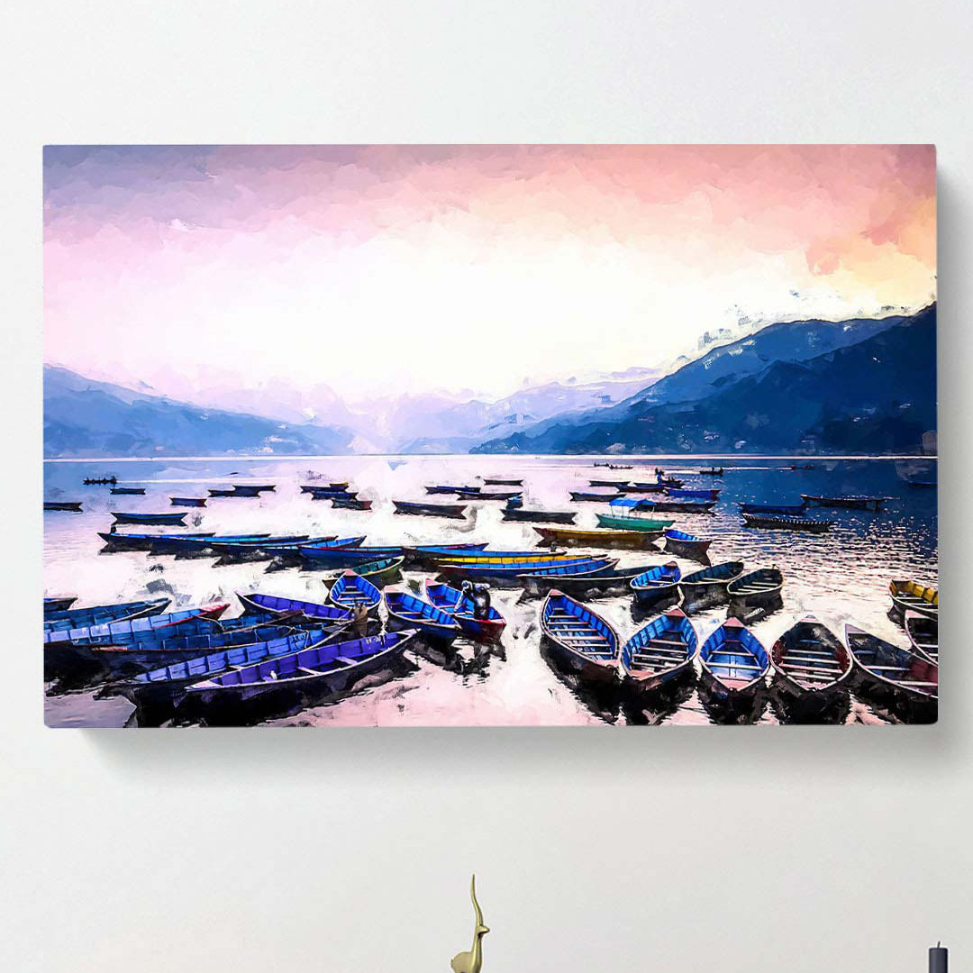 Boats On Phewa Tal Lake In Nepal In Abstract - Wrapped Canvas