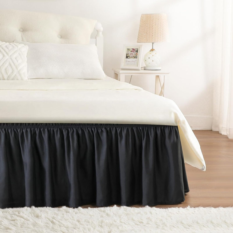 King Size Wrap-Around Elastic Bed Skirt, Black