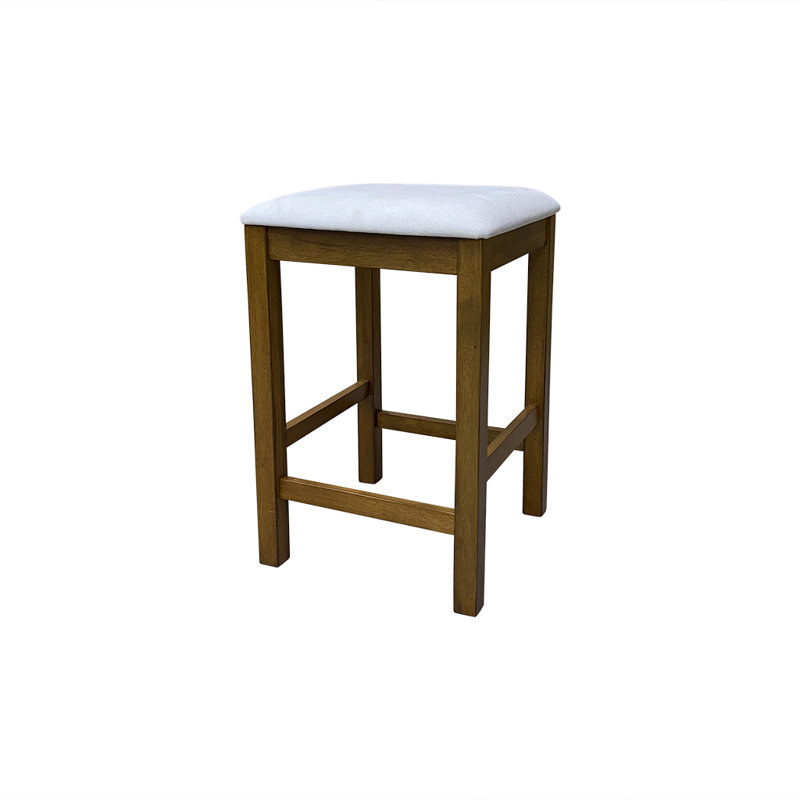 Élégant tabouret de comptoir brun de 24,25 po avec un design sans dossier, Tissu blanc / structure en chêne doré