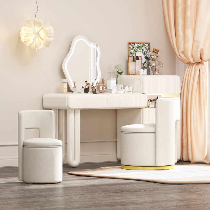 Chaise pivotante avec rangement, Cuir technique beige