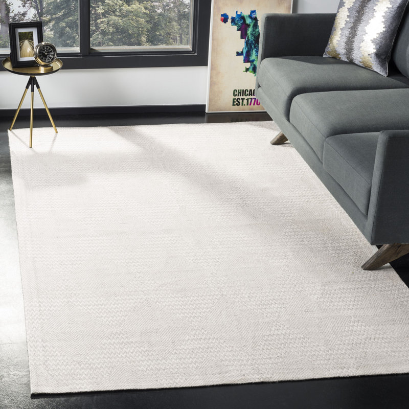 Tapis argenté / ivoire tissé à la main Tyishia, Rectangle 8 pi x 10 pi