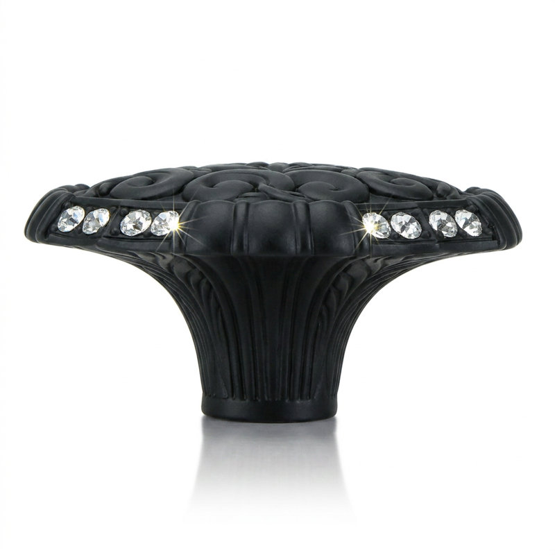 BELLEVIEW KNOB; CLEAR CRYSTAL BURNISH SILVER FINISH, Matte Black