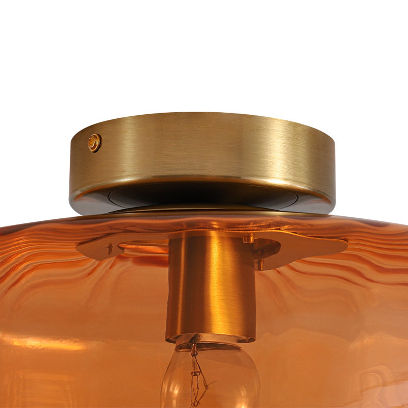 1-Light Round Amber Glass Drum Semi Flush Mount 