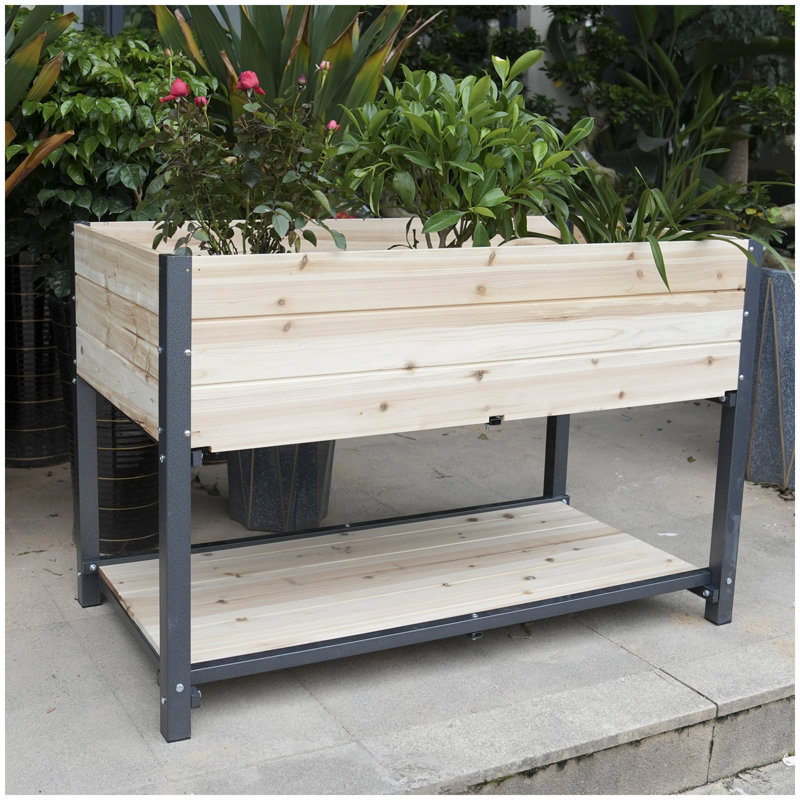 Lit de jardin surélevé en bois avec tablette de rangement, H 29,3 po x l 44,9 po x P 23,3 po, Naturel