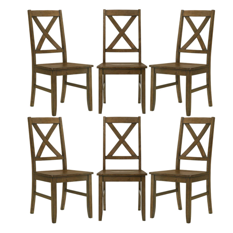 Oaklyn Rustic Solid Wood Dining Chair Set, 6, Oak
