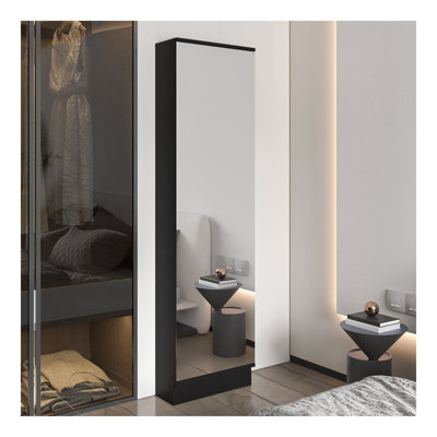 Wengue Rectangle Tall Shoe Cabinet with Mirror