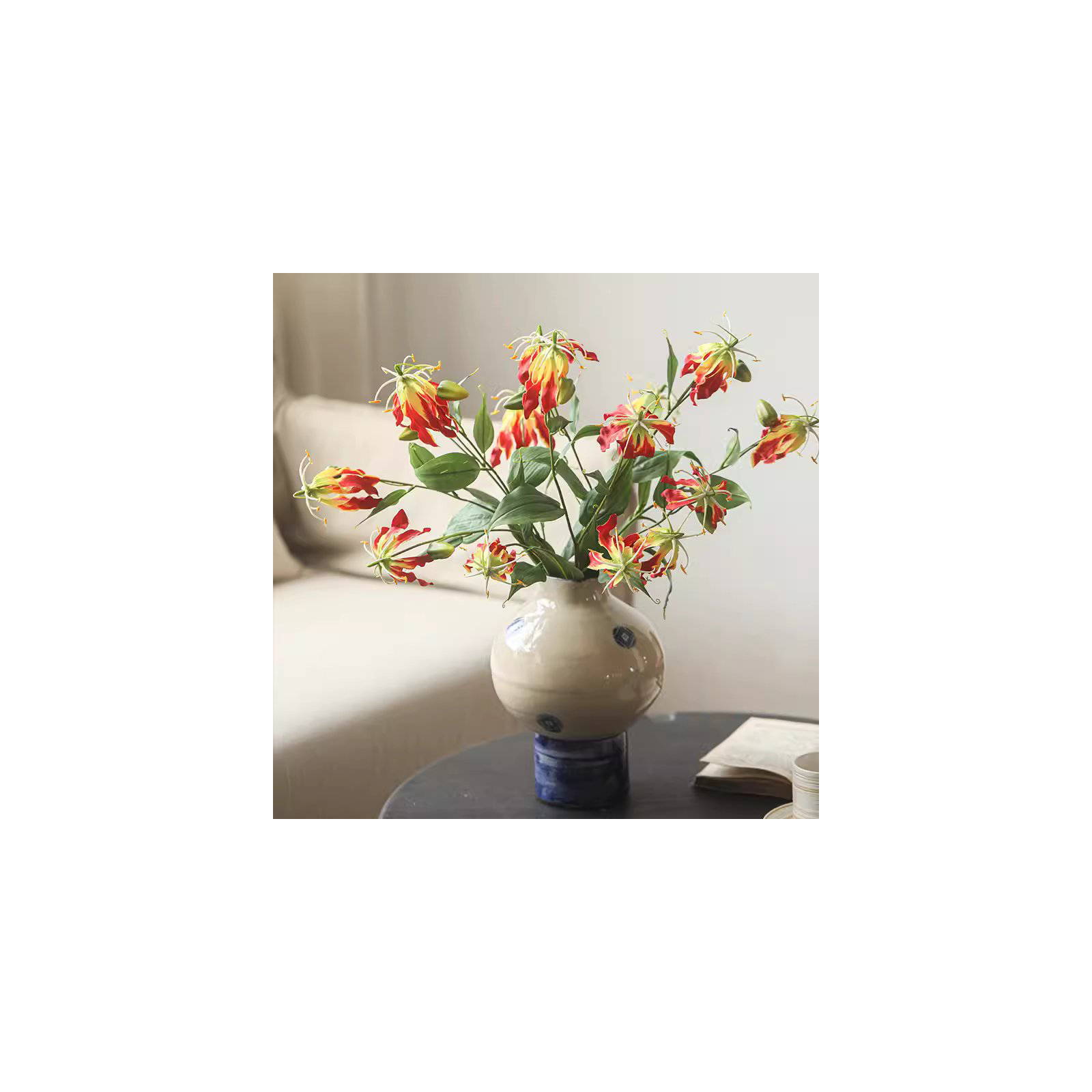 Faux Fire Lily Stem 31.9" Tall