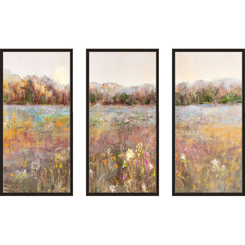 «Meadow Moonrise» par Katie Swatland, reproduction sur toile flottante 3 pièces, H 41,5 po x l 64,5 po x P 2 po