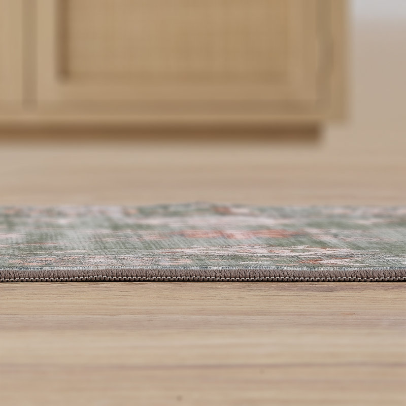 Arabella Vintage Floral Border Machine-Washable Rug, Rectangle 5' x 8', Green/Brown