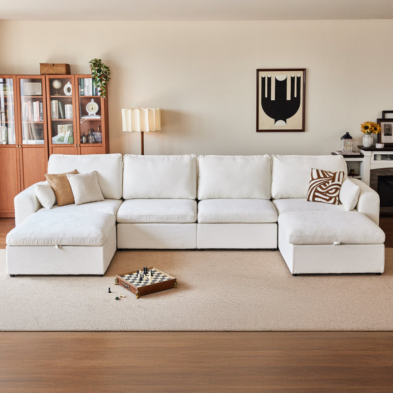 6-seater Oversized Modular Sofa  Chenille Comfy Cloud Couch With Storage Deep Convertible Sectional Sleeper Sofa Bed Pet Friendly Covers Washable With 3 Ottomans