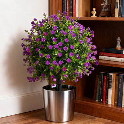 Boule de buis artificielle 1 pièce pour bébé, faux buisson pour porche avec piquets de sol, verdure artificielle pour jardinières d'extérieur, couleur rouge lotus