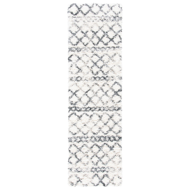 Fontana Gray and Ivory Shag Runner Rug 2'3" x 6'