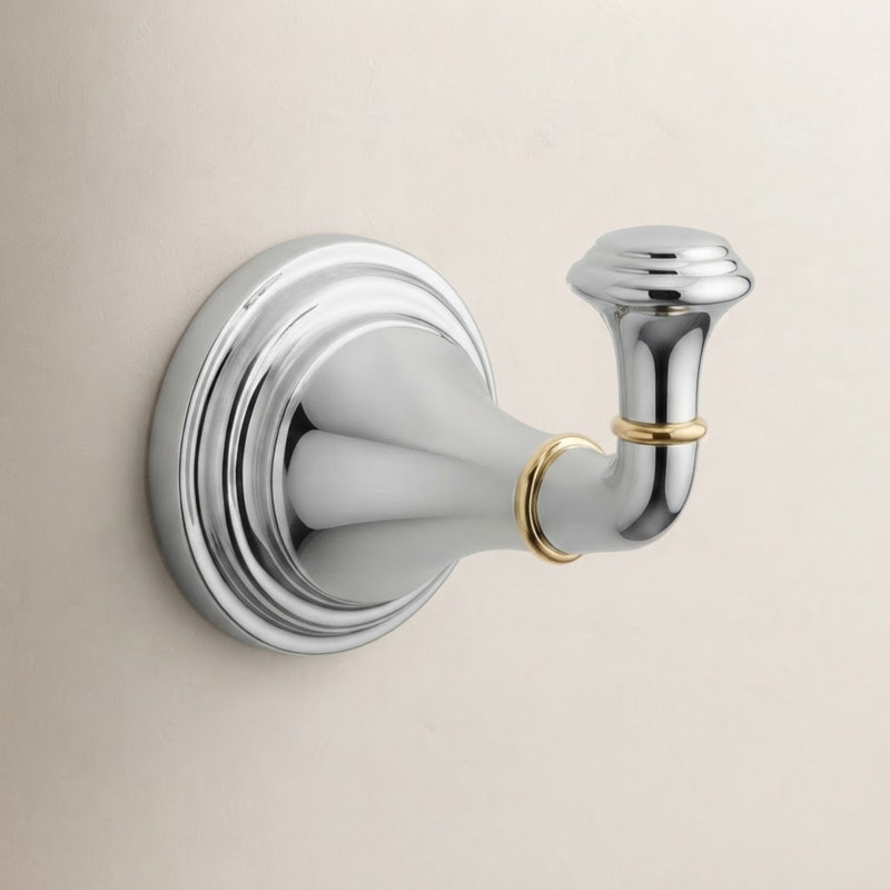 Devonshire Wall Mounted Robe Hook, Polished Chrome wit Vibrant Polished Brass Accents