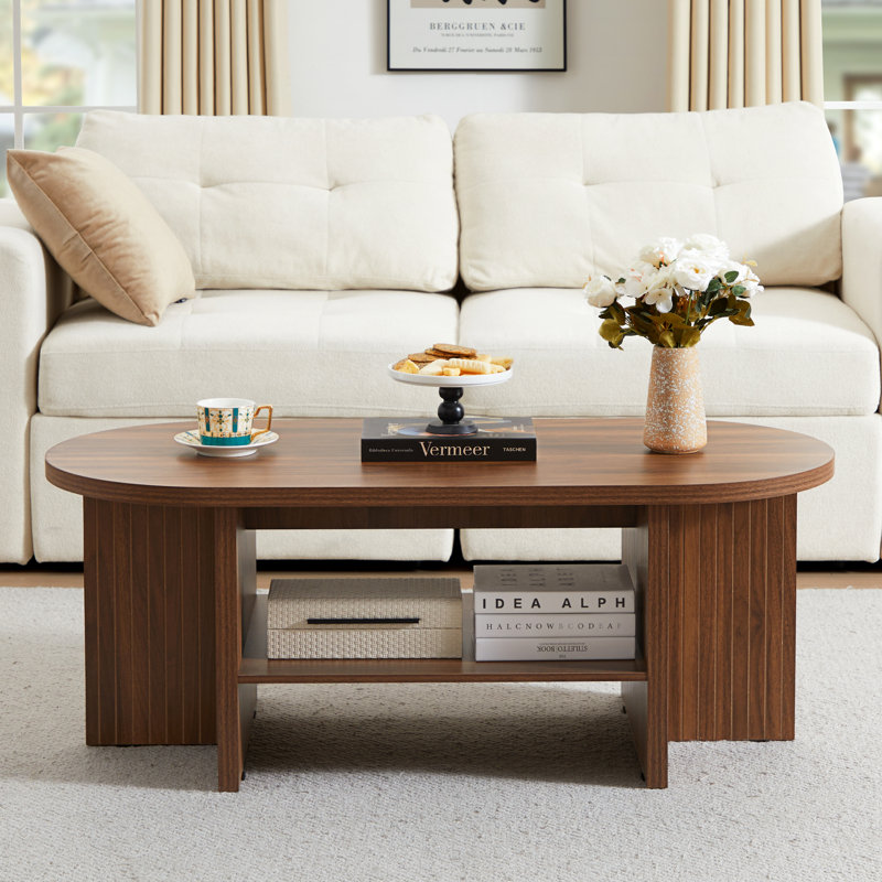 Table basse ovale avec rangement 43,31 po, Noyer
