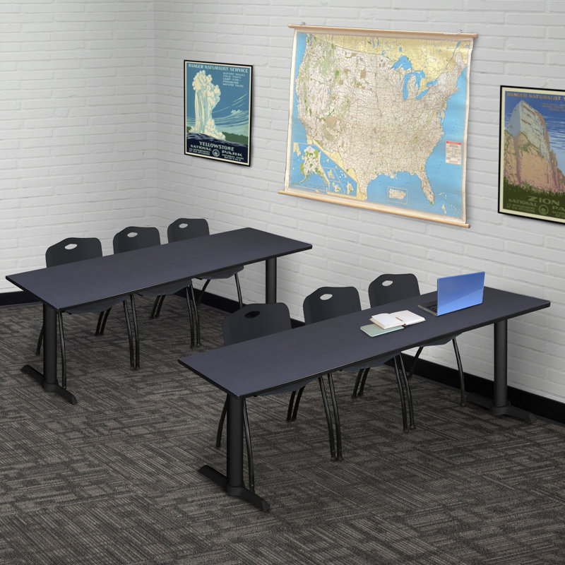 Table de formation Neyland Cain T-Base et 3 chaises empilables, Noir, Gris