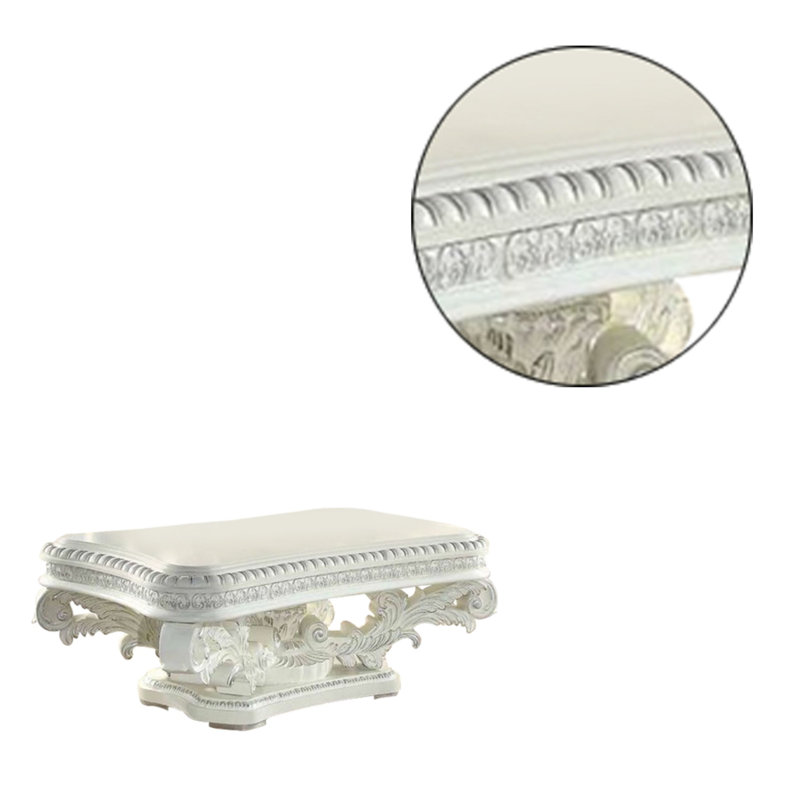 Kin 55" White Ornate Wood Coffee Table with Scrolled Pedestal