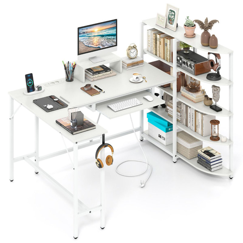 L-Shaped Metal Base Computer Desk, White