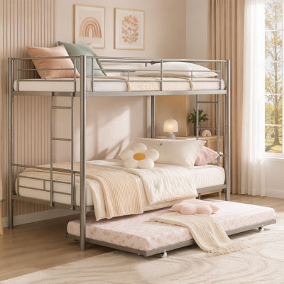 METAL BUNK BED WITH TRUNDLE  SILVER