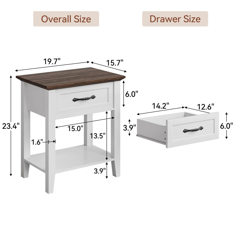 48cm W Solid Wood Bedside Table, Beige