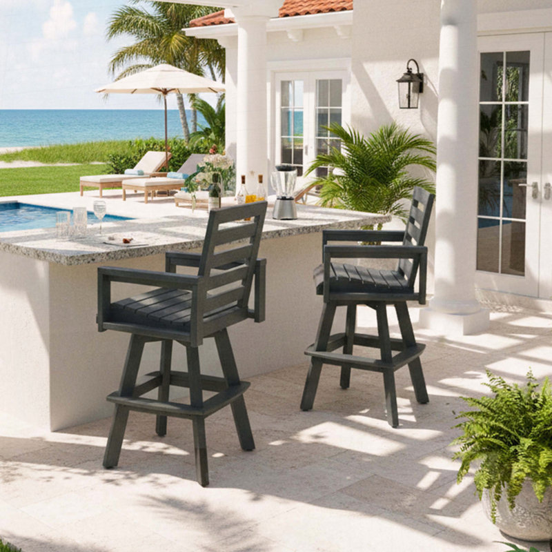 HDPE Outdoor Swivel Bar Stool with 360° Swivel (Set of 2), Slate Gray