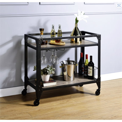 Jorgensen Rustic Oak & Charcoal Finish Serving Cart(No Include Stool) by Trent Austin Design