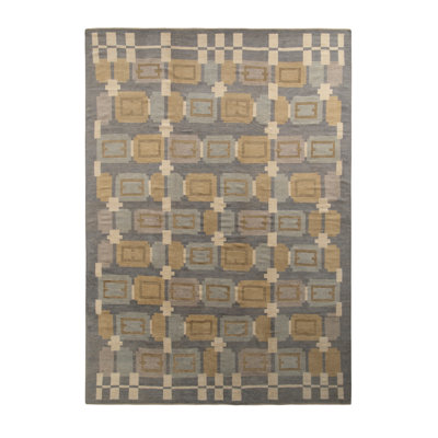 Scandinavian Hand Knotted Wool Geometric Area Rug