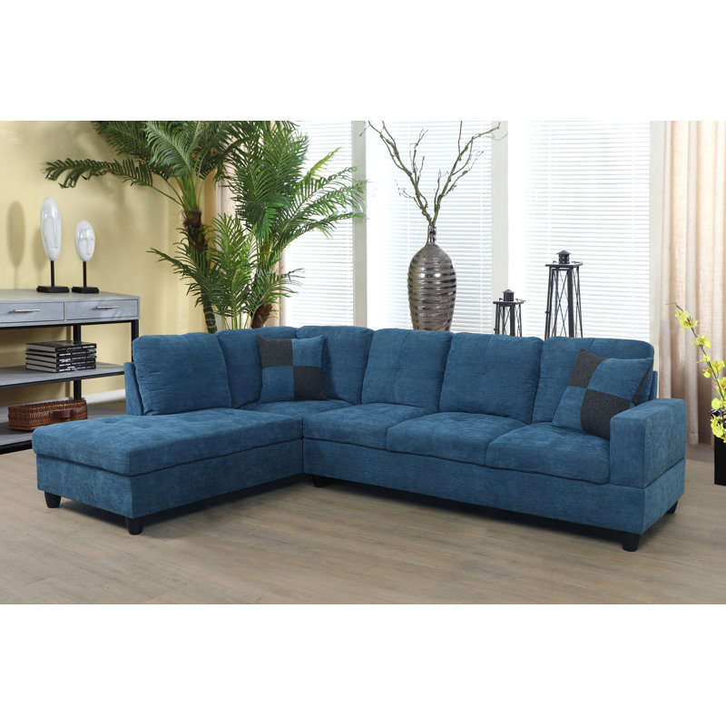 Upholstered Sectional, Left Hand Facing, Blue Velvet