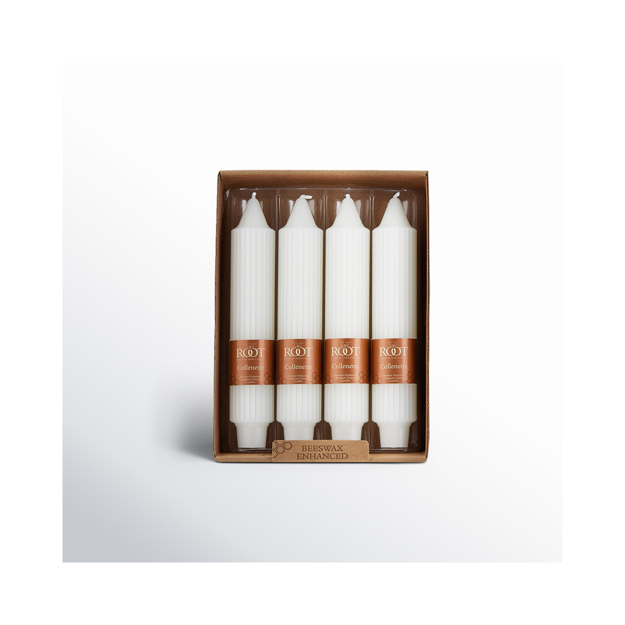 Grecian Collenette Unscented Taper Candle, 9" H x 1.25" W x 1.25" D, White