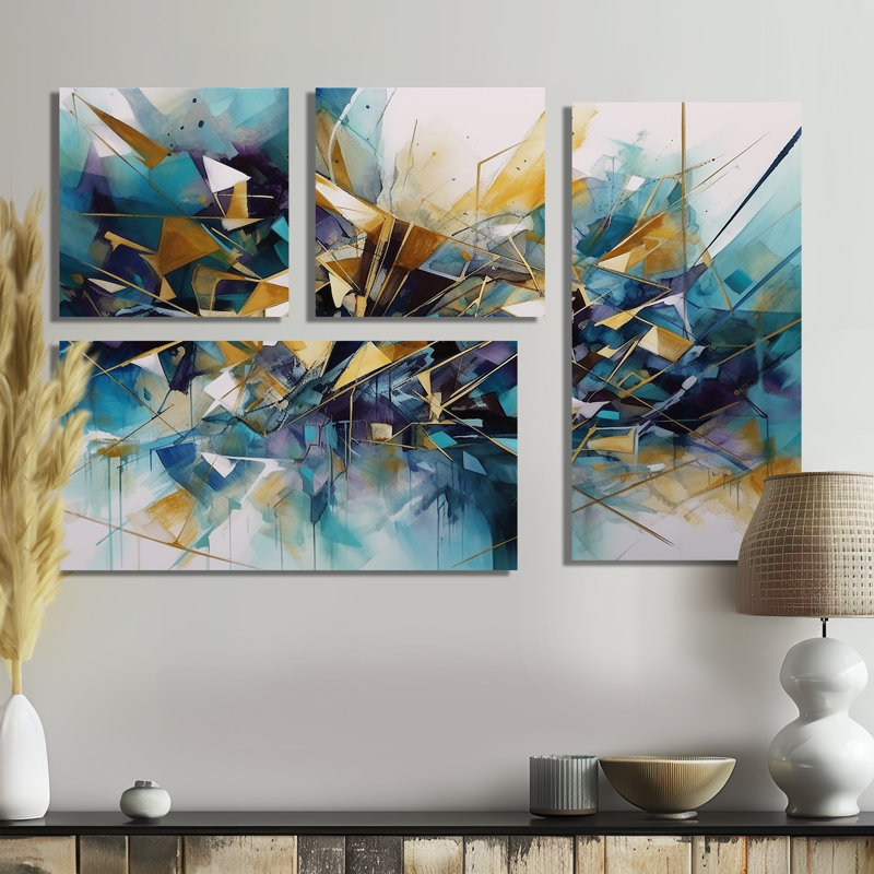 Golden Explosion Triangles III - Art mural moderne 4 pièces, Toile tendue, Ne s’applique pas