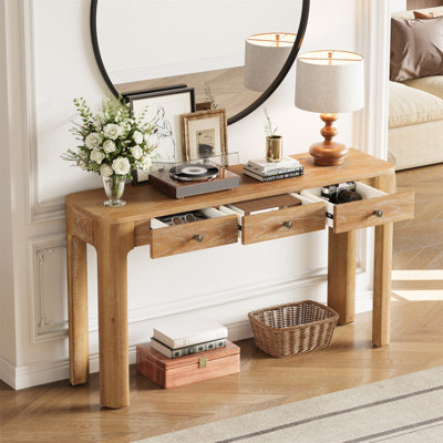 Console rustique avec coins arrondis pour la sécurité, table d'entrée avec 3 tiroirs dissimulés, table de canapé robuste avec des pieds épais pour le couloir et le salon