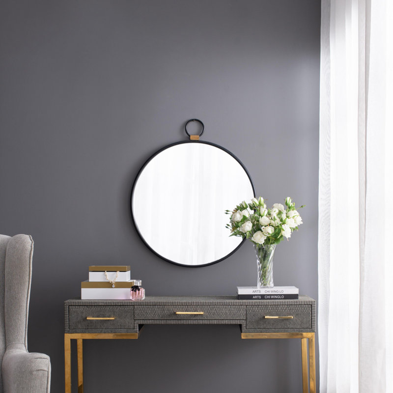 Miroir mural 24 po x 27 po avec cadre noir, miroir décoratif minimaliste contemporain pour le salon, le vestibule, le vestibule, la chambre à coucher