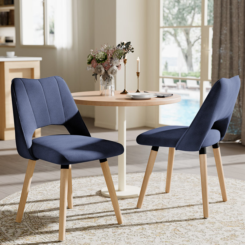 Dining Chairs, Chenille Upholstered, Hollow Back, 48cm Seat, Misty Blue, 2