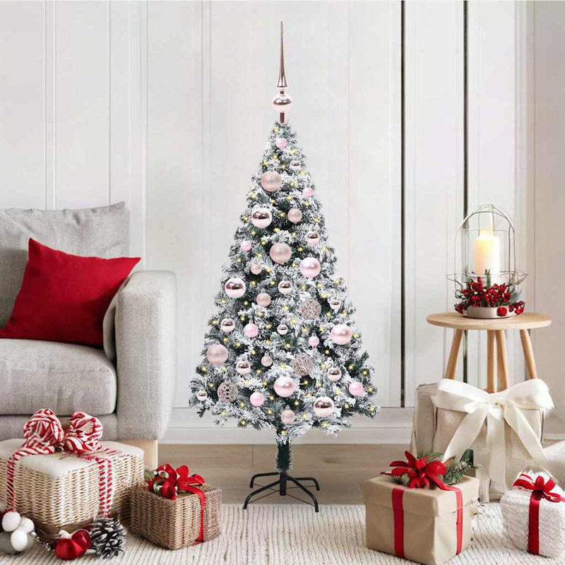 Artificial Christmas Tree with 150 LEDs with Stand, 120cm H, Green/Siver