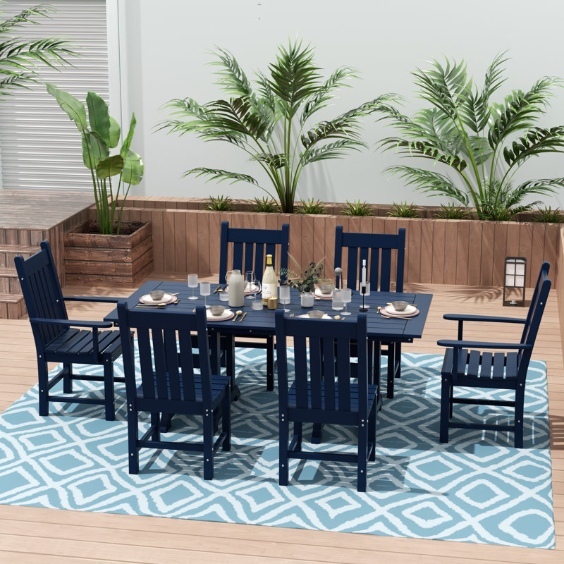 Ensemble de salle à manger rectangulaire pour 6 personnes 70 "" Laguna, Bleu marine